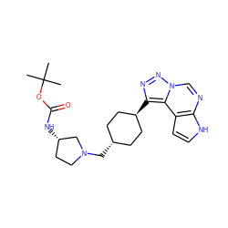 CC(C)(C)OC(=O)N[C@H]1CCN(C[C@H]2CC[C@H](c3nnn4cnc5[nH]ccc5c34)CC2)C1 ZINC001772589723