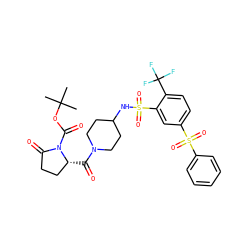 CC(C)(C)OC(=O)N1C(=O)CC[C@H]1C(=O)N1CCC(NS(=O)(=O)c2cc(S(=O)(=O)c3ccccc3)ccc2C(F)(F)F)CC1 ZINC000049898270