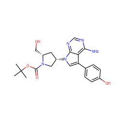 CC(C)(C)OC(=O)N1C[C@@H](n2cc(-c3ccc(O)cc3)c3c(N)ncnc32)C[C@H]1CO ZINC000040405900