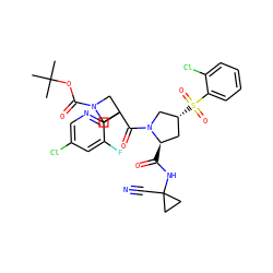 CC(C)(C)OC(=O)N1CC(C(=O)N2C[C@H](S(=O)(=O)c3ccccc3Cl)C[C@H]2C(=O)NC2(C#N)CC2)(c2ncc(Cl)cc2F)C1 ZINC000169705919