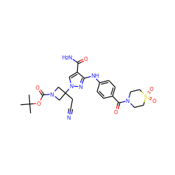 CC(C)(C)OC(=O)N1CC(CC#N)(n2cc(C(N)=O)c(Nc3ccc(C(=O)N4CCS(=O)(=O)CC4)cc3)n2)C1 ZINC000219336185