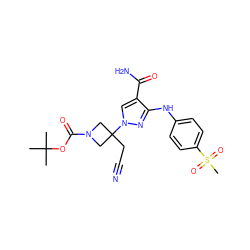 CC(C)(C)OC(=O)N1CC(CC#N)(n2cc(C(N)=O)c(Nc3ccc(S(C)(=O)=O)cc3)n2)C1 ZINC000204996208