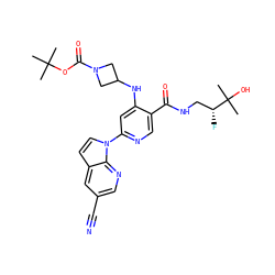 CC(C)(C)OC(=O)N1CC(Nc2cc(-n3ccc4cc(C#N)cnc43)ncc2C(=O)NC[C@@H](F)C(C)(C)O)C1 ZINC001772643082