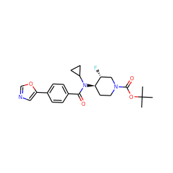 CC(C)(C)OC(=O)N1CC[C@@H](N(C(=O)c2ccc(-c3cnco3)cc2)C2CC2)[C@H](F)C1 ZINC000223651752