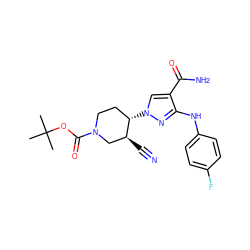 CC(C)(C)OC(=O)N1CC[C@H](n2cc(C(N)=O)c(Nc3ccc(F)cc3)n2)[C@@H](C#N)C1 ZINC000205012034