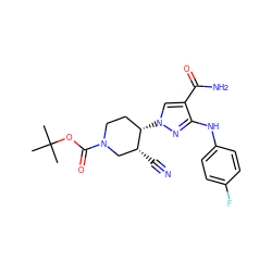 CC(C)(C)OC(=O)N1CC[C@H](n2cc(C(N)=O)c(Nc3ccc(F)cc3)n2)[C@H](C#N)C1 ZINC000205012003