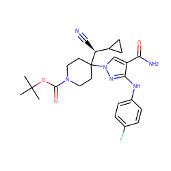 CC(C)(C)OC(=O)N1CCC([C@@H](C#N)C2CC2)(n2cc(C(N)=O)c(Nc3ccc(F)cc3)n2)CC1 ZINC000204980254