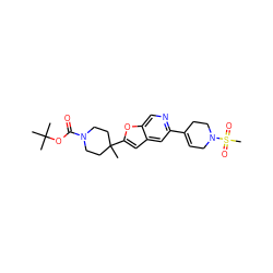 CC(C)(C)OC(=O)N1CCC(C)(c2cc3cc(C4=CCN(S(C)(=O)=O)CC4)ncc3o2)CC1 ZINC000215832993