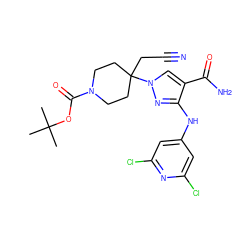 CC(C)(C)OC(=O)N1CCC(CC#N)(n2cc(C(N)=O)c(Nc3cc(Cl)nc(Cl)c3)n2)CC1 ZINC000222080541