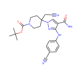 CC(C)(C)OC(=O)N1CCC(CC#N)(n2cc(C(N)=O)c(Nc3ccc(C#N)cc3)n2)CC1 ZINC000204988270