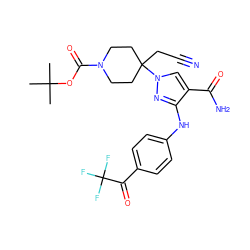 CC(C)(C)OC(=O)N1CCC(CC#N)(n2cc(C(N)=O)c(Nc3ccc(C(=O)C(F)(F)F)cc3)n2)CC1 ZINC000204996469