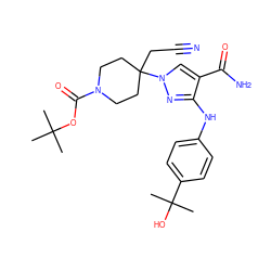 CC(C)(C)OC(=O)N1CCC(CC#N)(n2cc(C(N)=O)c(Nc3ccc(C(C)(C)O)cc3)n2)CC1 ZINC000204996403