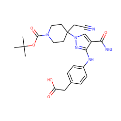 CC(C)(C)OC(=O)N1CCC(CC#N)(n2cc(C(N)=O)c(Nc3ccc(CC(=O)O)cc3)n2)CC1 ZINC000218407695