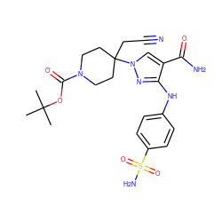 CC(C)(C)OC(=O)N1CCC(CC#N)(n2cc(C(N)=O)c(Nc3ccc(S(N)(=O)=O)cc3)n2)CC1 ZINC000219273099