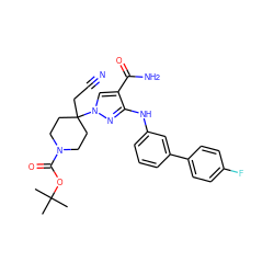 CC(C)(C)OC(=O)N1CCC(CC#N)(n2cc(C(N)=O)c(Nc3cccc(-c4ccc(F)cc4)c3)n2)CC1 ZINC000222082568