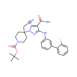 CC(C)(C)OC(=O)N1CCC(CC#N)(n2cc(C(N)=O)c(Nc3cccc(-c4ccccc4F)c3)n2)CC1 ZINC000222082808