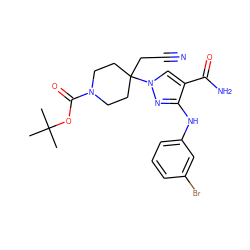 CC(C)(C)OC(=O)N1CCC(CC#N)(n2cc(C(N)=O)c(Nc3cccc(Br)c3)n2)CC1 ZINC000218407098