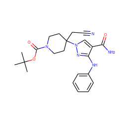 CC(C)(C)OC(=O)N1CCC(CC#N)(n2cc(C(N)=O)c(Nc3ccccc3)n2)CC1 ZINC000204988138