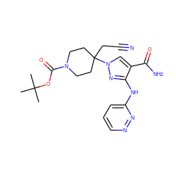 CC(C)(C)OC(=O)N1CCC(CC#N)(n2cc(C(N)=O)c(Nc3cccnn3)n2)CC1 ZINC000222095312