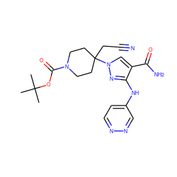 CC(C)(C)OC(=O)N1CCC(CC#N)(n2cc(C(N)=O)c(Nc3ccnnc3)n2)CC1 ZINC000222094911