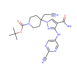 CC(C)(C)OC(=O)N1CCC(CC#N)(n2cc(C(N)=O)c(Nc3cnc(C#N)nc3)n2)CC1 ZINC000204970947