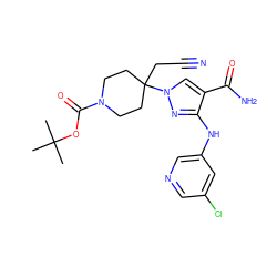 CC(C)(C)OC(=O)N1CCC(CC#N)(n2cc(C(N)=O)c(Nc3cncc(Cl)c3)n2)CC1 ZINC000222080692