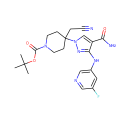 CC(C)(C)OC(=O)N1CCC(CC#N)(n2cc(C(N)=O)c(Nc3cncc(F)c3)n2)CC1 ZINC000218407599