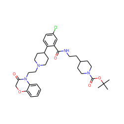 CC(C)(C)OC(=O)N1CCC(CCNC(=O)c2cc(Cl)ccc2C2CCN(CCN3C(=O)COc4ccccc43)CC2)CC1 ZINC000028826539