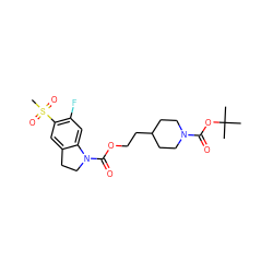 CC(C)(C)OC(=O)N1CCC(CCOC(=O)N2CCc3cc(S(C)(=O)=O)c(F)cc32)CC1 ZINC000103271289