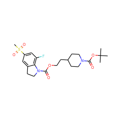 CC(C)(C)OC(=O)N1CCC(CCOC(=O)N2CCc3cc(S(C)(=O)=O)cc(F)c32)CC1 ZINC000103271293