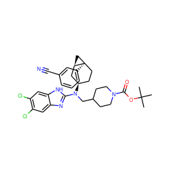 CC(C)(C)OC(=O)N1CCC(CN(c2nc3cc(Cl)c(Cl)cc3[nH]2)[C@@H]2CC[C@]3(c4cccc(C#N)c4)C[C@@H]3C2)CC1 ZINC000036351733