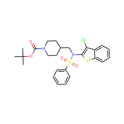 CC(C)(C)OC(=O)N1CCC(CN(c2sc3ccccc3c2Cl)S(=O)(=O)c2ccccc2)CC1 ZINC000115232860