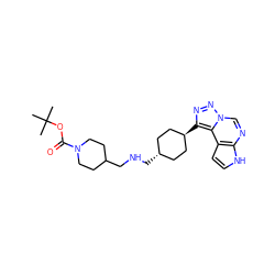 CC(C)(C)OC(=O)N1CCC(CNC[C@H]2CC[C@H](c3nnn4cnc5[nH]ccc5c34)CC2)CC1 ZINC001772622859