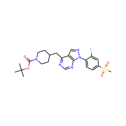 CC(C)(C)OC(=O)N1CCC(Cc2ncnc3c2cnn3-c2ccc(S(C)(=O)=O)cc2F)CC1 ZINC000071329731