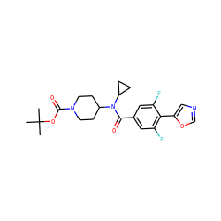 CC(C)(C)OC(=O)N1CCC(N(C(=O)c2cc(F)c(-c3cnco3)c(F)c2)C2CC2)CC1 ZINC000223652056