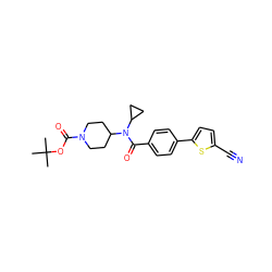 CC(C)(C)OC(=O)N1CCC(N(C(=O)c2ccc(-c3ccc(C#N)s3)cc2)C2CC2)CC1 ZINC001772624689