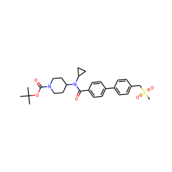 CC(C)(C)OC(=O)N1CCC(N(C(=O)c2ccc(-c3ccc(CS(C)(=O)=O)cc3)cc2)C2CC2)CC1 ZINC000223649104