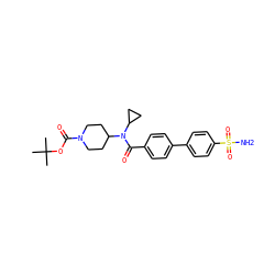 CC(C)(C)OC(=O)N1CCC(N(C(=O)c2ccc(-c3ccc(S(N)(=O)=O)cc3)cc2)C2CC2)CC1 ZINC001772611436