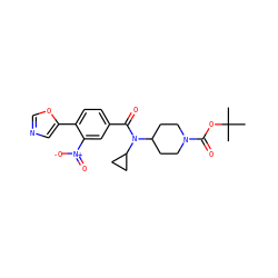 CC(C)(C)OC(=O)N1CCC(N(C(=O)c2ccc(-c3cnco3)c([N+](=O)[O-])c2)C2CC2)CC1 ZINC000207702153