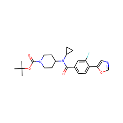 CC(C)(C)OC(=O)N1CCC(N(C(=O)c2ccc(-c3cnco3)c(F)c2)C2CC2)CC1 ZINC000223644163