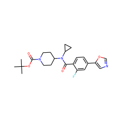 CC(C)(C)OC(=O)N1CCC(N(C(=O)c2ccc(-c3cnco3)cc2F)C2CC2)CC1 ZINC000223641538