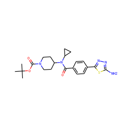 CC(C)(C)OC(=O)N1CCC(N(C(=O)c2ccc(-c3nnc(N)s3)cc2)C2CC2)CC1 ZINC001772582958