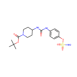 CC(C)(C)OC(=O)N1CCC(NC(=O)Nc2ccc(OS(N)(=O)=O)cc2)CC1 ZINC000084669216