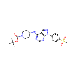 CC(C)(C)OC(=O)N1CCC(Nc2ncnc3c2cnn3-c2ccc(S(C)(=O)=O)cc2)CC1 ZINC000036411206