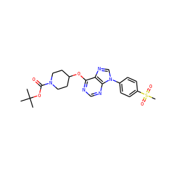 CC(C)(C)OC(=O)N1CCC(Oc2ncnc3c2ncn3-c2ccc(S(C)(=O)=O)cc2)CC1 ZINC000071296622