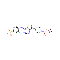 CC(C)(C)OC(=O)N1CCC(c2csc3c(Nc4ccc(S(C)(=O)=O)cc4F)ncnc23)CC1 ZINC000148502838