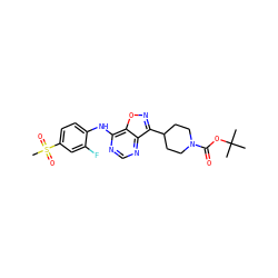 CC(C)(C)OC(=O)N1CCC(c2noc3c(Nc4ccc(S(C)(=O)=O)cc4F)ncnc23)CC1 ZINC000114817375