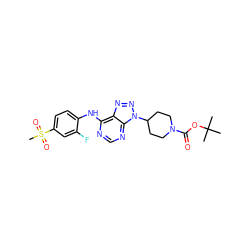 CC(C)(C)OC(=O)N1CCC(n2nnc3c(Nc4ccc(S(C)(=O)=O)cc4F)ncnc32)CC1 ZINC000043201134