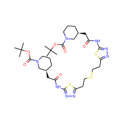 CC(C)(C)OC(=O)N1CCC[C@@H](CC(=O)Nc2nnc(CCSCCc3nnc(NC(=O)C[C@@H]4CCCN(C(=O)OC(C)(C)C)C4)s3)s2)C1 ZINC000169697844