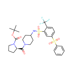 CC(C)(C)OC(=O)N1CCC[C@@H]1C(=O)N1CCC(NS(=O)(=O)c2cc(S(=O)(=O)c3ccccc3)ccc2C(F)(F)F)CC1 ZINC000049776240